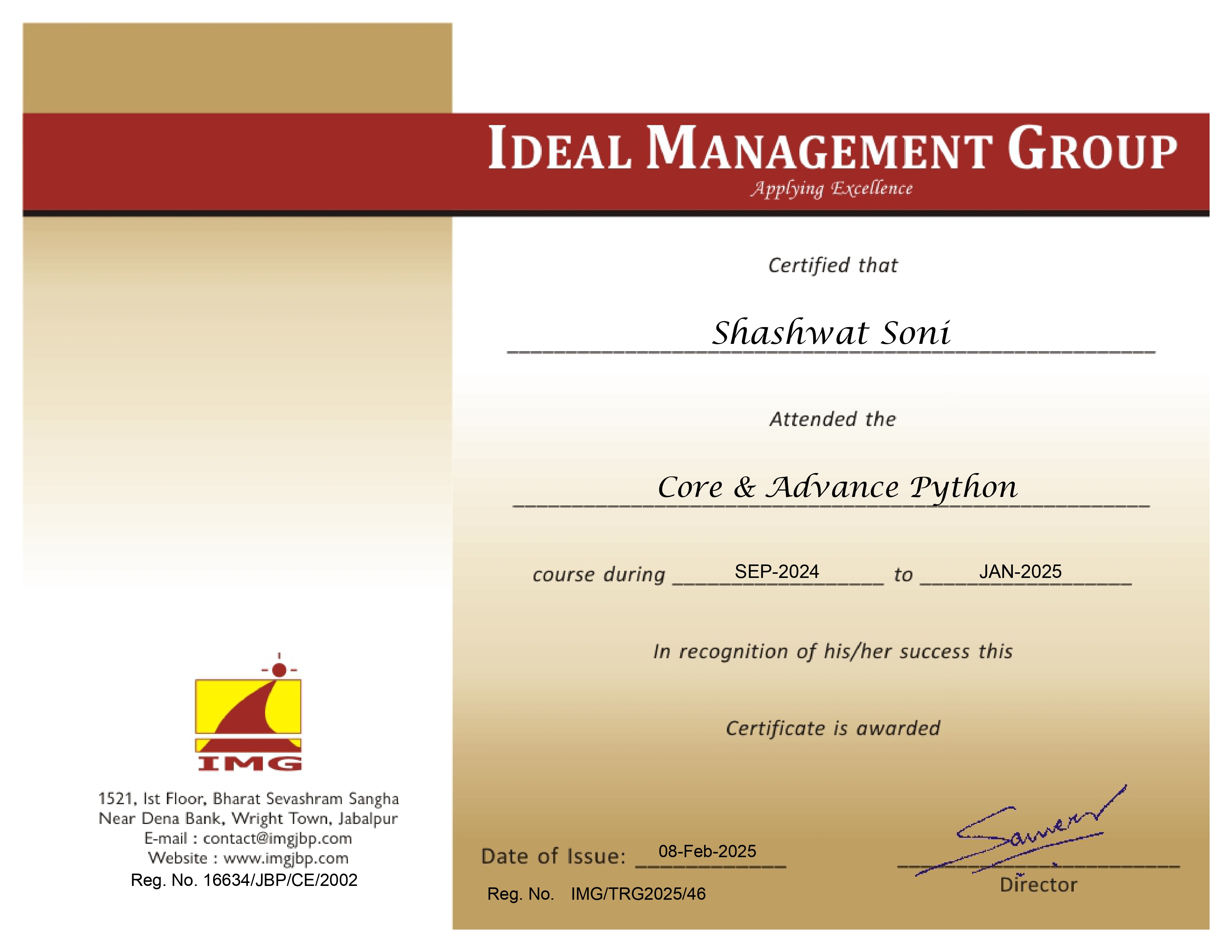 Core & Advance Python Certificate